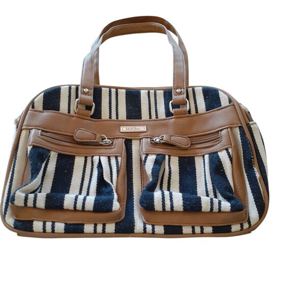 MultiSac Malibu Large Satchel Handbag Purse Striped Faux Leather Trim w/Wallet - Picture 1 of 6